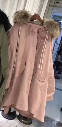 pink coat brown fur Большой натуральный мех енота длинный пуховик женский свободный теплый плюс размер пальто с капюшоном зимняя куртка женская белая куртка на утином пуху - Цвет: pink coat brown fur