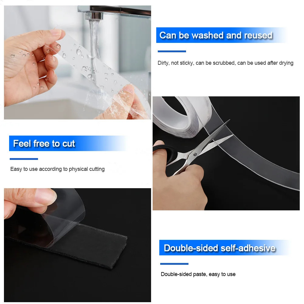 

3m Strong Acrylic Tape Nano Tape Super Fix Transparent Reusable Waterproof Double Sided Adhesive Tapes 2mm Thick