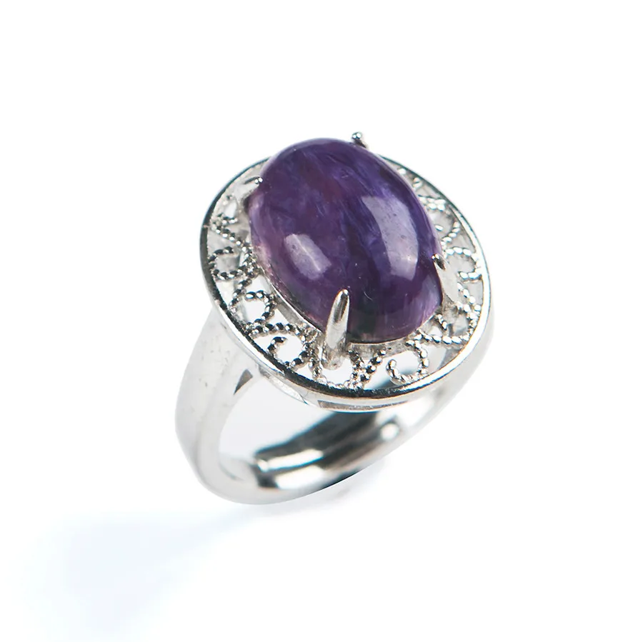 Женское регулируемое кольцо с натуральным фиолетовым кристаллом Charoite AAAA| |