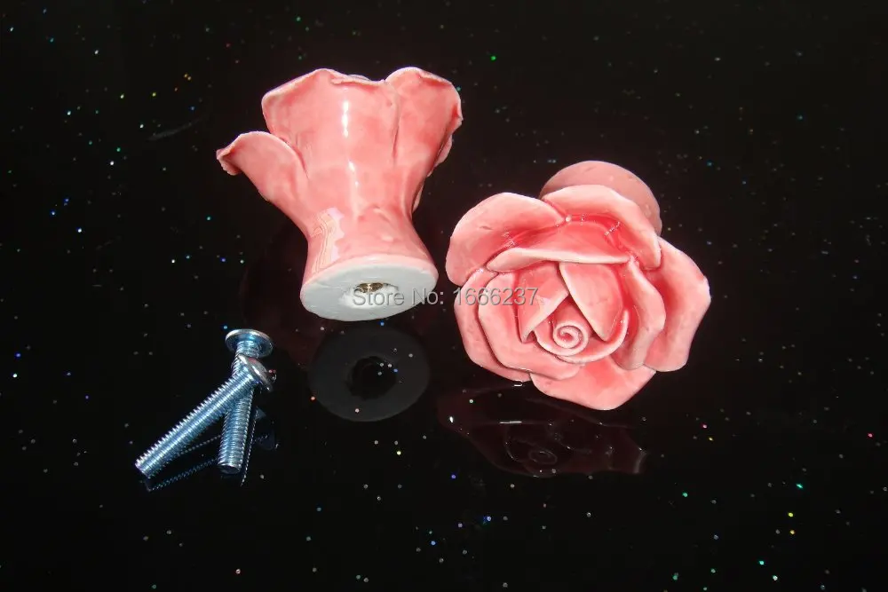 Декоративная розовая керамическая ручка для двери, шкафа или ящика в стиле винтаж - HD017.