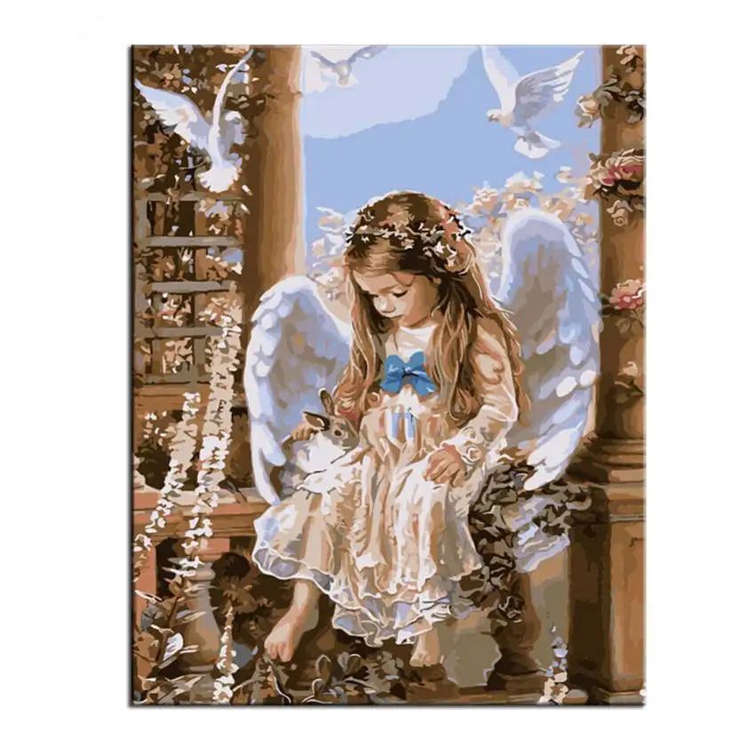 angel Painting 13 DIY Рисование на холсте для украшения дома, рисование по номерам 40x50 см, алоэ краска количество наборы - Цвет: angel Painting 13