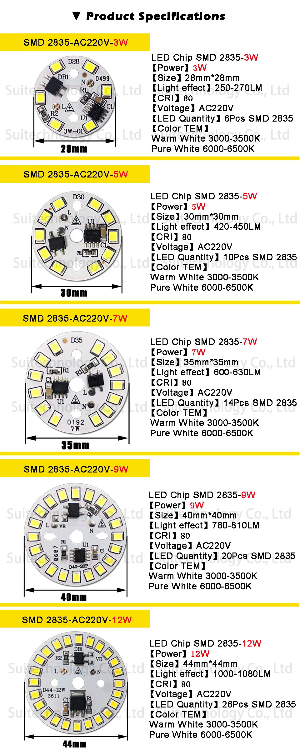 10 шт. AC220v светодиодный pcb SMD2835 3 Вт 5 Вт 7 Вт 9 Вт 12 Вт 15 Вт интегрированный ic драйвер белый/теплый белый светильник источник для светодиодный лампы потолочный светильник
