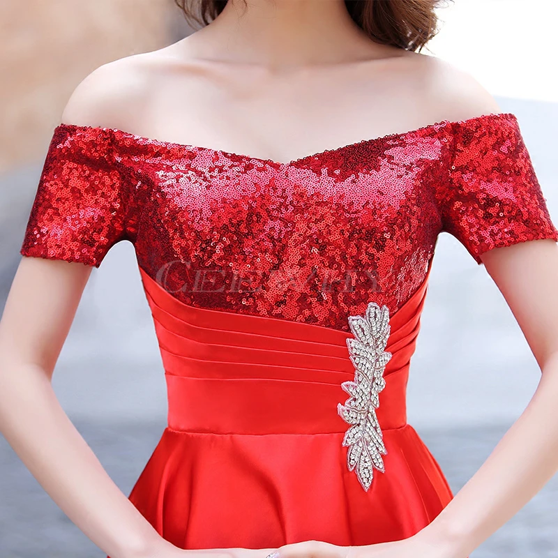 CEEWHY/Вечерние платья с блестками и кристаллами; Abendkleider Vestido de Noiva; асимметричные вечерние платья со шлейфом