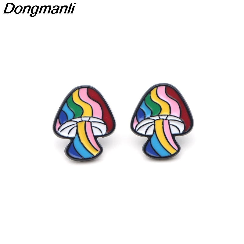 P2618 Dongmanli Цветные Грибы из нержавеющей стали, пирсинг для уха, детские серьги-гвоздики для женщин, эмалевые серьги, ювелирные изделия