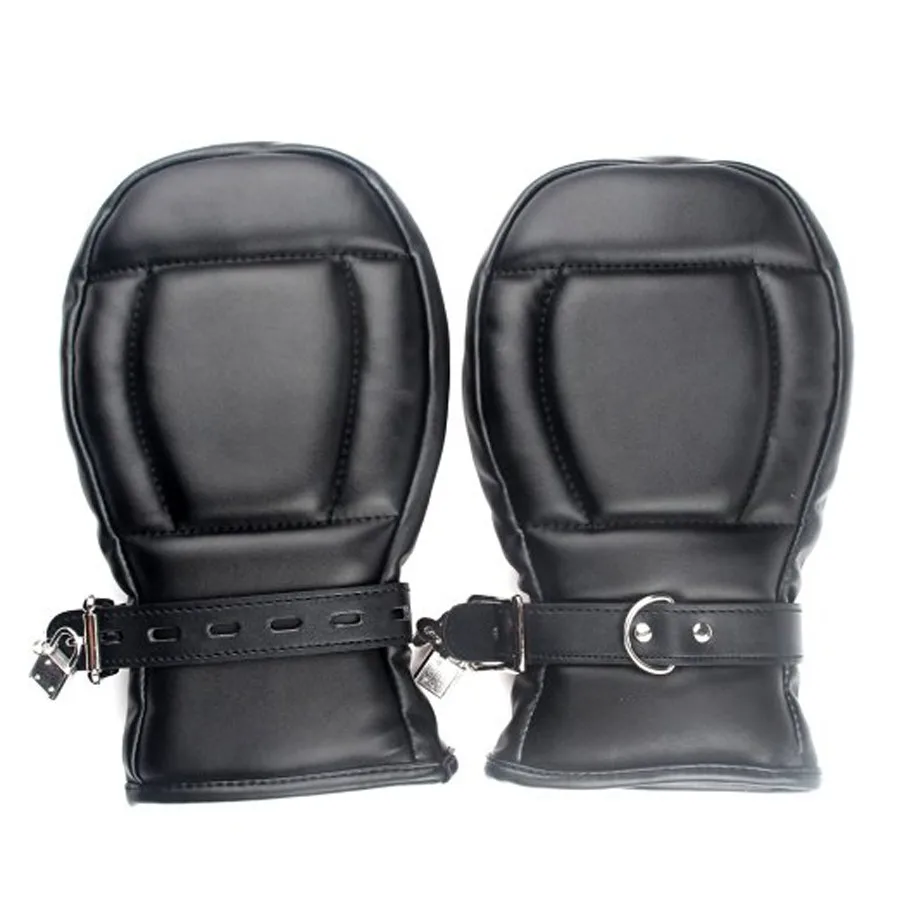 Puppy Mitts Hand Cuffs Soft Padded Black PU Leather Bondage B/D SM Restraints Mitten With Lock Sex Toys For Couple | Красота и