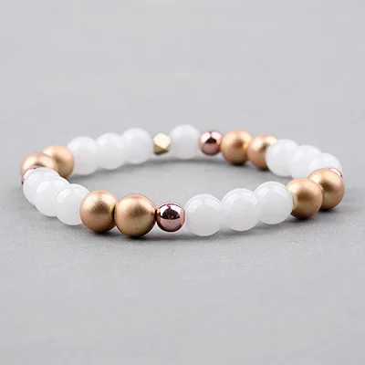 Quartz Gold Hematite BOJIU Натуральный Камень Strand браслет для женщин кубический циркон белый кристалл Ag. Гематит кварцевые стеклянные бусины браслет ювелирные изделия BC278 - Окраска металла: Quartz Gold Hematite