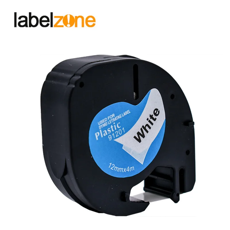 LABELZONE совместимый с Dymo LetraTag пластиковая лента LT91201 12 мм черный на белом 91201 91331 91221