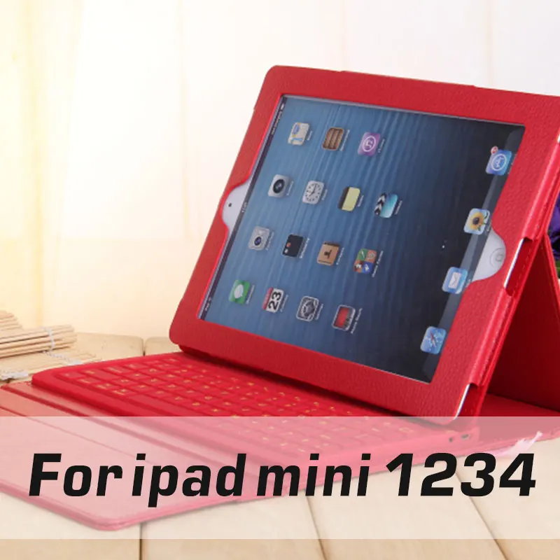 For mini 1234-red Для iPad Mini 1 2 3 4, беспроводной 3,0, Bluetooth, чехол-клавиатура, супер, из искусственной кожи, силиконовый флип-чехол с подставкой для iPad, смарт-Чехлы - Цвет: For mini 1234-red