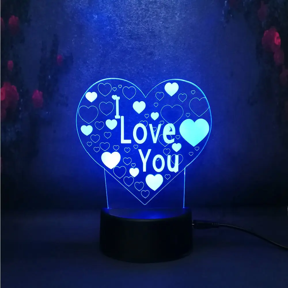 Романтическая любовь картина Иллюзия ночник 3D led RGB лампа для зарядки Лава