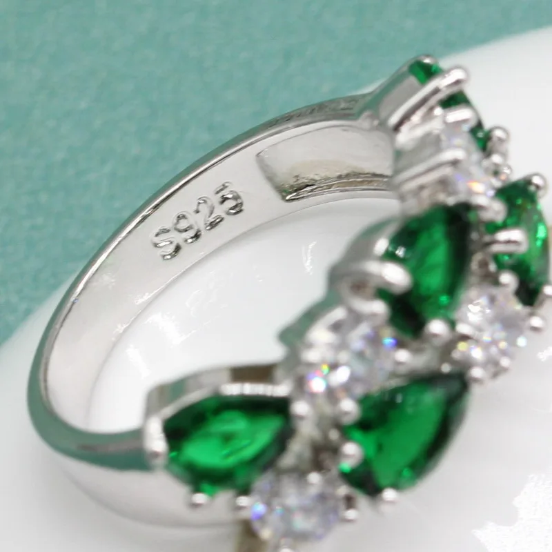 Classic Water Drop Green Zircon 925 Silver Jewelry Sets for Women Necklace Pendant Rings Clip Earrings Bracelet Free Box | Украшения и