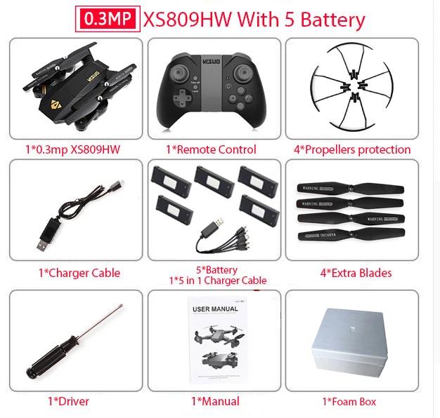 Visuo XS809W XS809HW Квадрокоптер мини складной селфи Дрон с Wifi FPV 0.3MP/2MP камерой удержание высоты RC Дрон Vs JJRC H47 E58 - Цвет: 30w XS809HW 5B