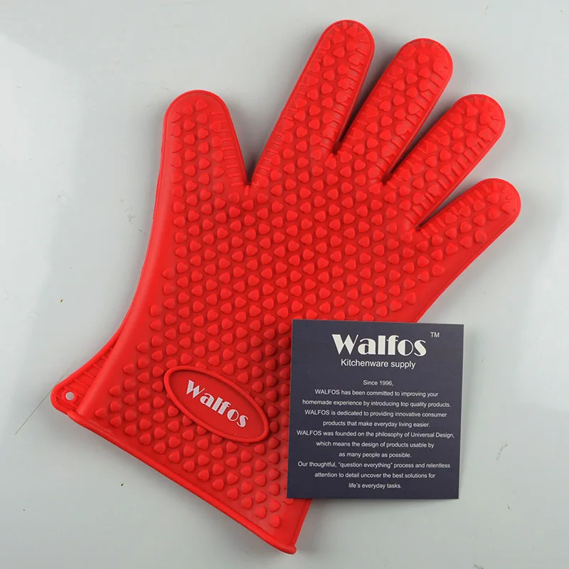 WALFOS 1 шт. пищевой приготовление, Выпекание, барбекю перчатки теплостойкая силиконовая решетка для барбекю перчатки прихватка-перчатки для барбекю инструменты - Цвет: one red