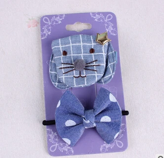 Korean girl hair accessories kids New denim clip set Children's bow ribbon Handmade head ornaments | Детская одежда и обувь