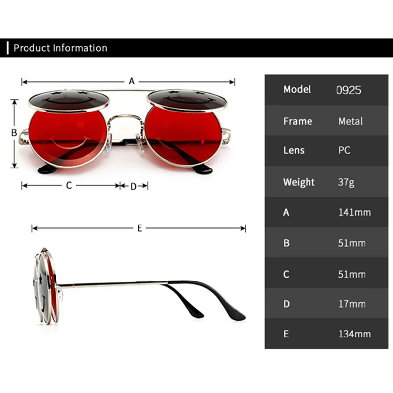 

Kaleidoscope Glasses Steampunk Sunglasses Men Women Metal Eyeglasses Round Smiley Design Retro Steam Punk Clamshell Sun Glasses