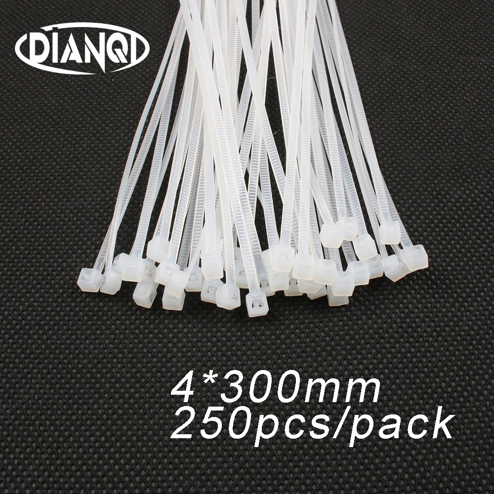 

250pcs 4mm*300mm 2.7mm Self locking Nylon Cable Ties White color Plastic Zip Tie wire binding wrap straps UL Certified