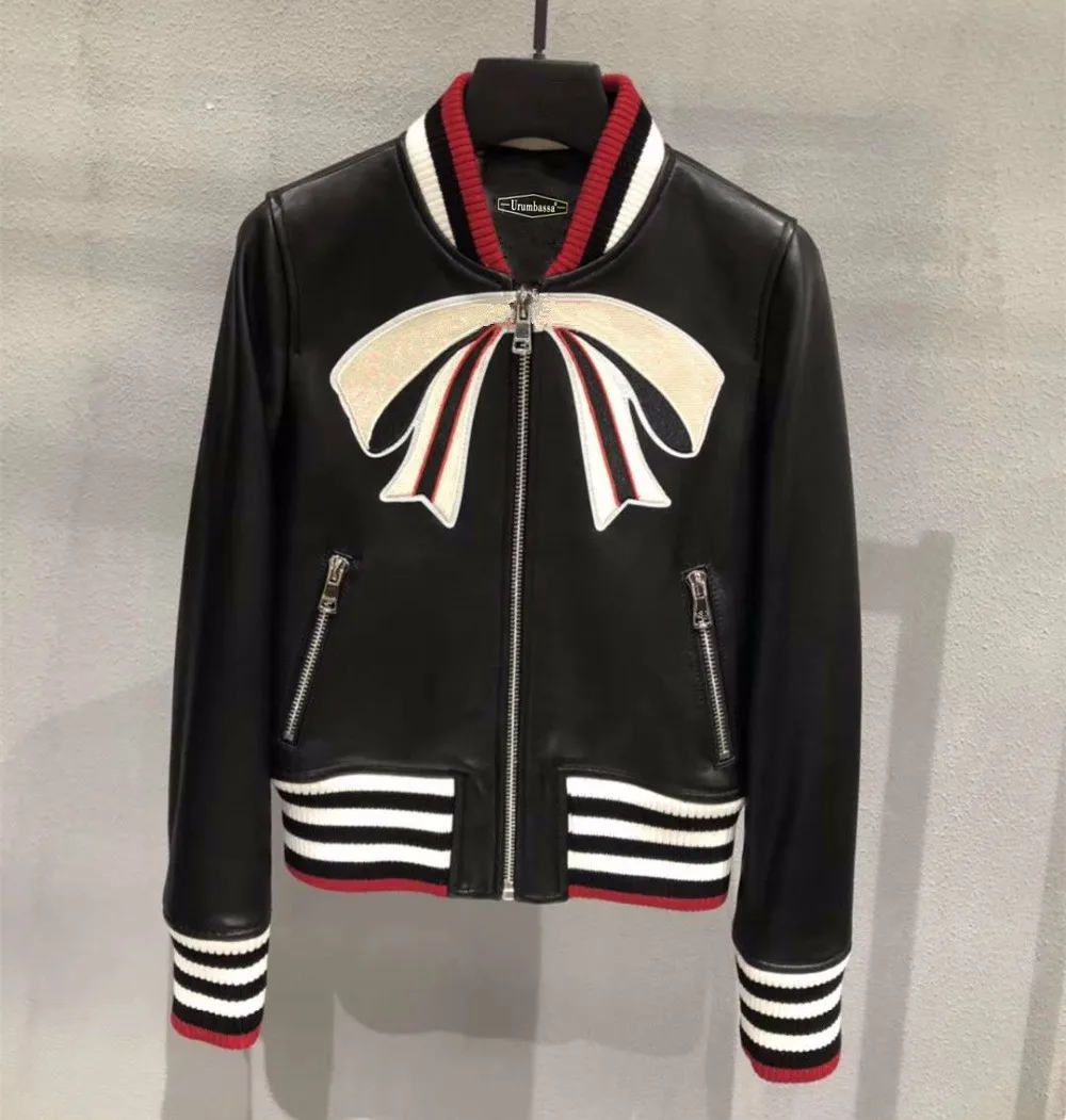 Шикарные женские Куртки из натуральной овечьей кожи куртки бомберы с вышивкой