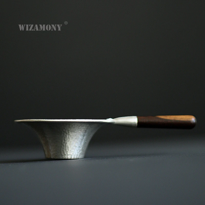 WIZAMONY Китайский Чайный фильтр ручной работы из чистого олова с черной ручкой чайный набор сито в форме листа кунг-фу чайный набор аксессуаров