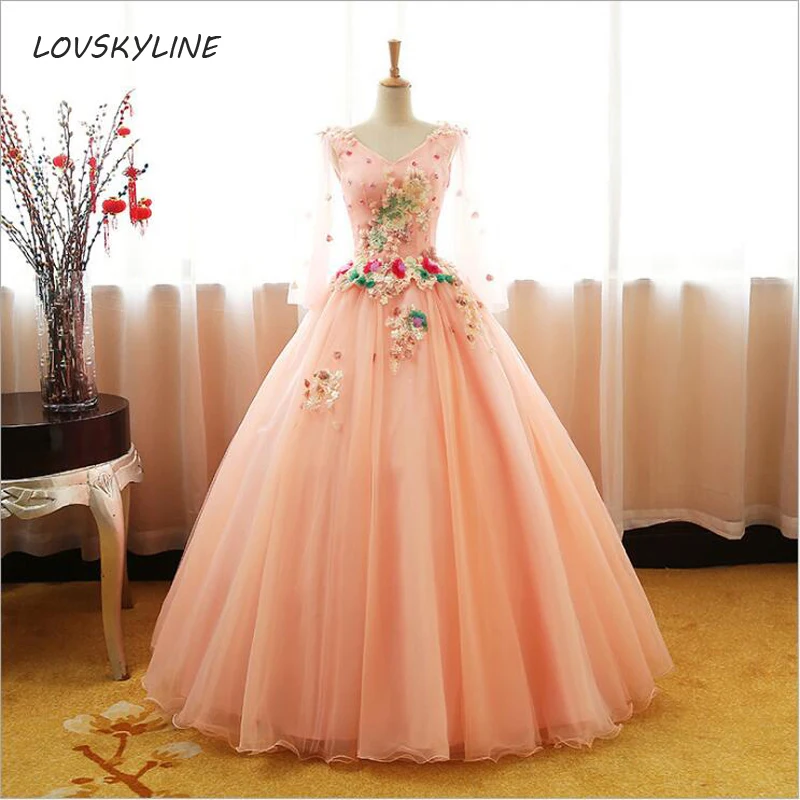 Платья Quinceanera с длинным рукавом и треугольным вырезом 16 бальных платьев для