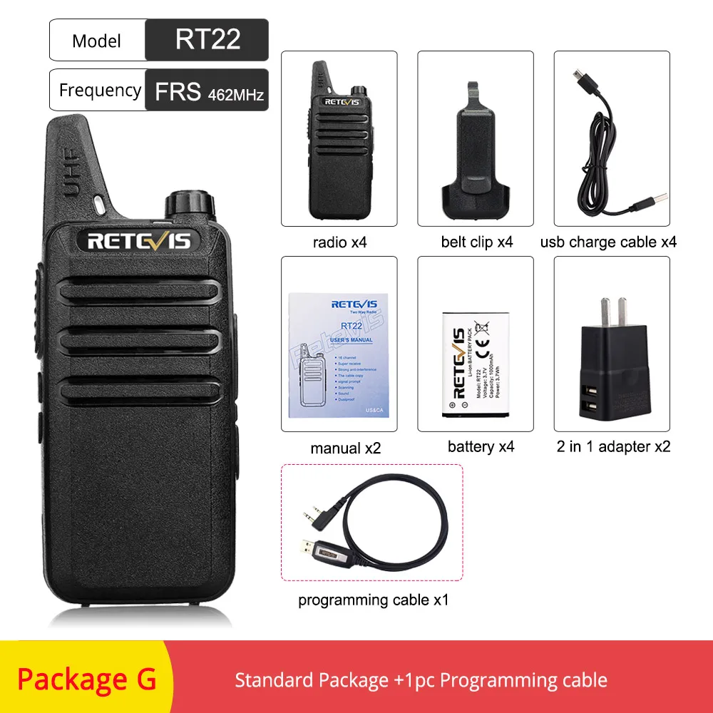 Package G RETEVIS RT622 RT22 Мини Портативная рация 4 шт. PMR радио PMR446 FRS VOX перезаряжаемая двухсторонняя рация портативная рация - Цвет: Package G