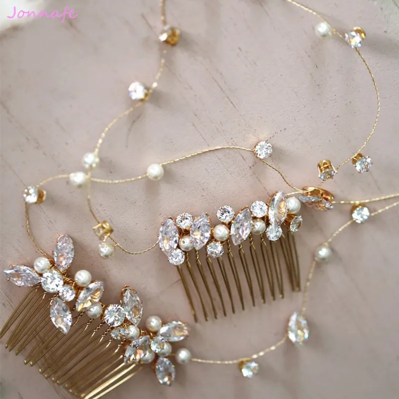 Jonnafe новая блестящая расческа для волос с цирконием свадебные аксессуары