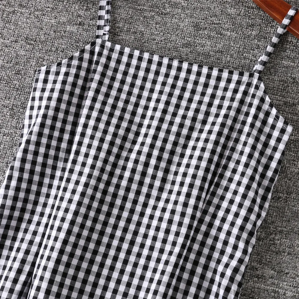 Женское черно белое клетчатое платье на бретельках с принтом в мелкую клетку|cami