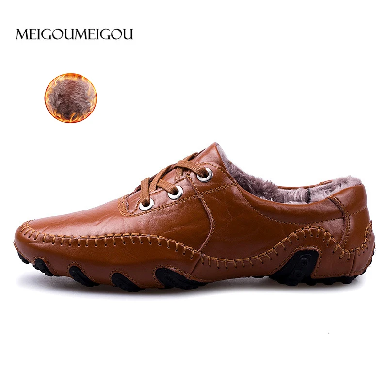890 fur brown MEIGOUMEIGOU/мужская повседневная обувь; мокасины в британском стиле; обувь из натуральной кожи на плоской подошве; zapatos hombre; лоферы; Мужская зимняя обувь; Chaussure - Цвет: 890 fur brown