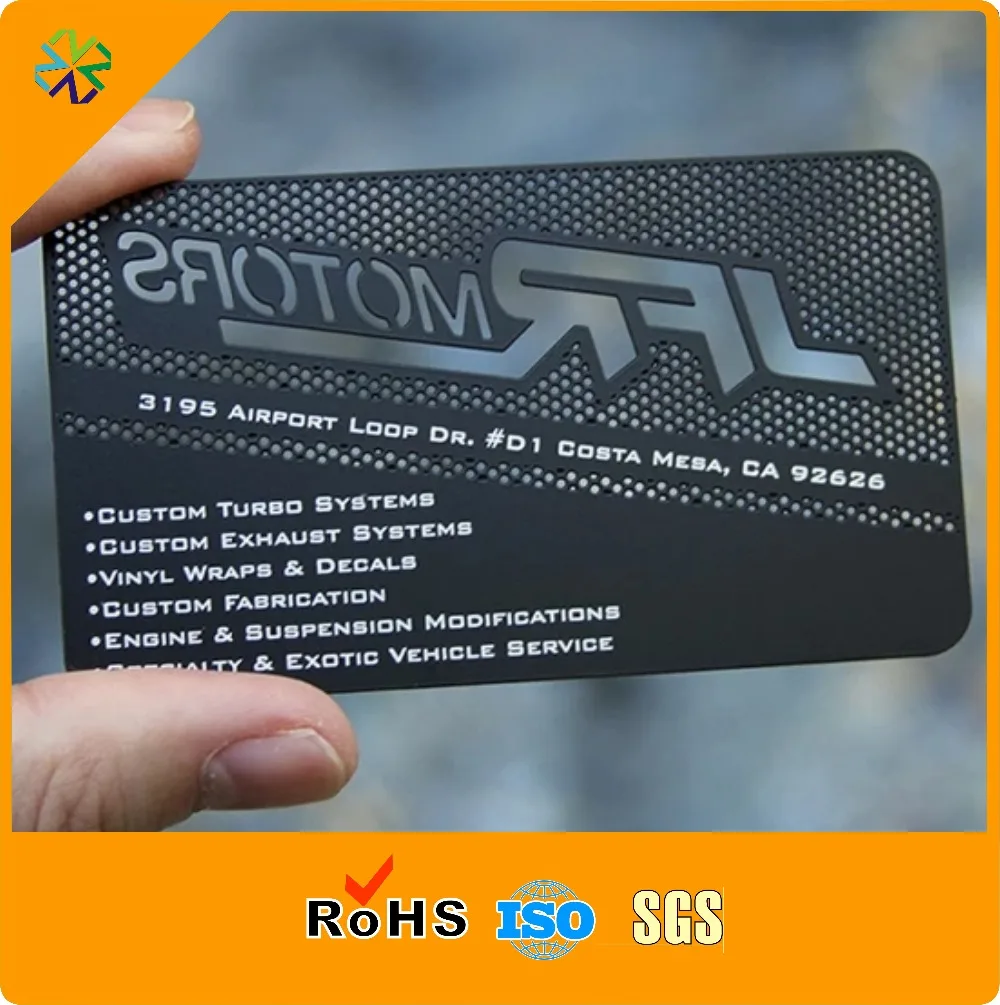 2018 new products!cutting out etched color printing electroplating matte black metal business cards