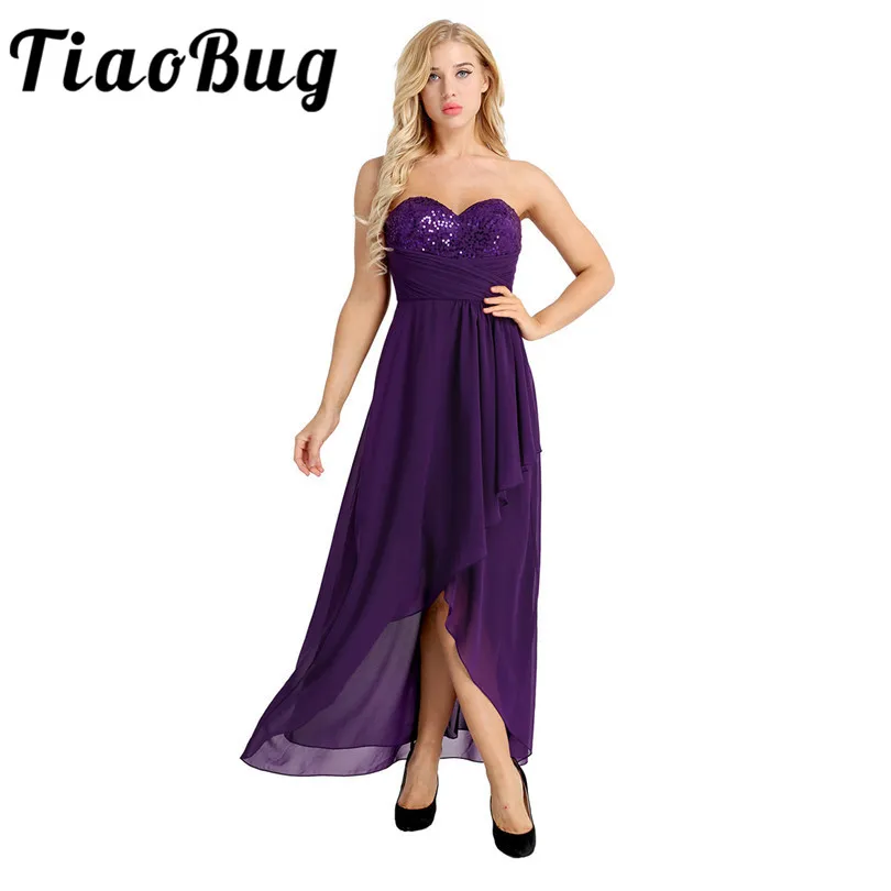 Женское платье подружки невесты TiaoBug вечерние платья без бретелек асимметричные