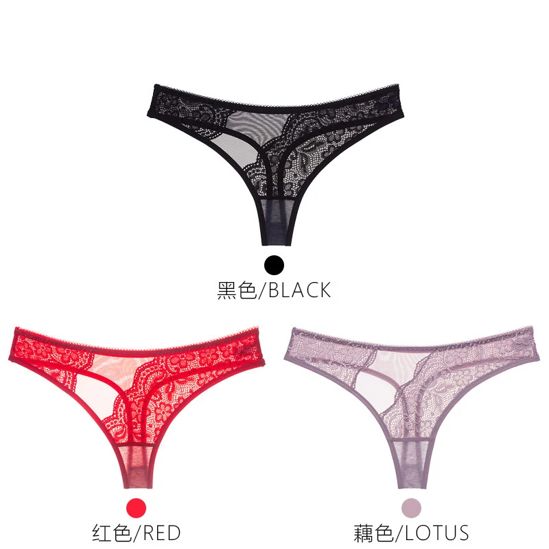 black red purple 3 шт./лот, сексуальные трусики, прозрачная сетка, кружева, пэчворк, стринги, дышащая сетка, танга с кружевом, женские трусы, нижнее белье - Цвет: black red purple
