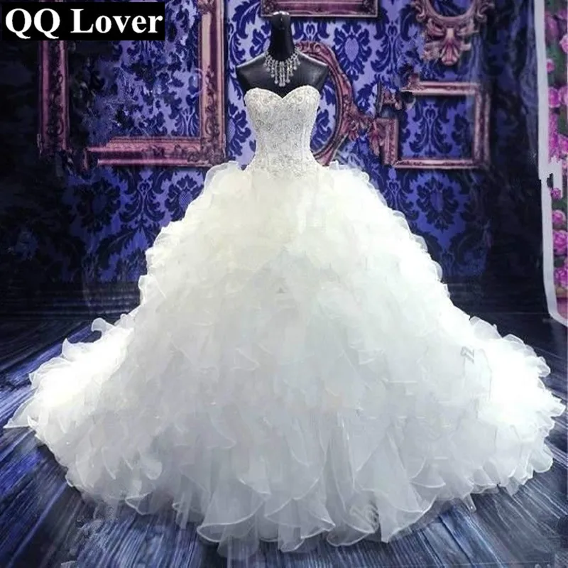 QQ Lover Элегантное свадебное платье с бусинами и оборками, часовня, поезд с реальными фотографиями