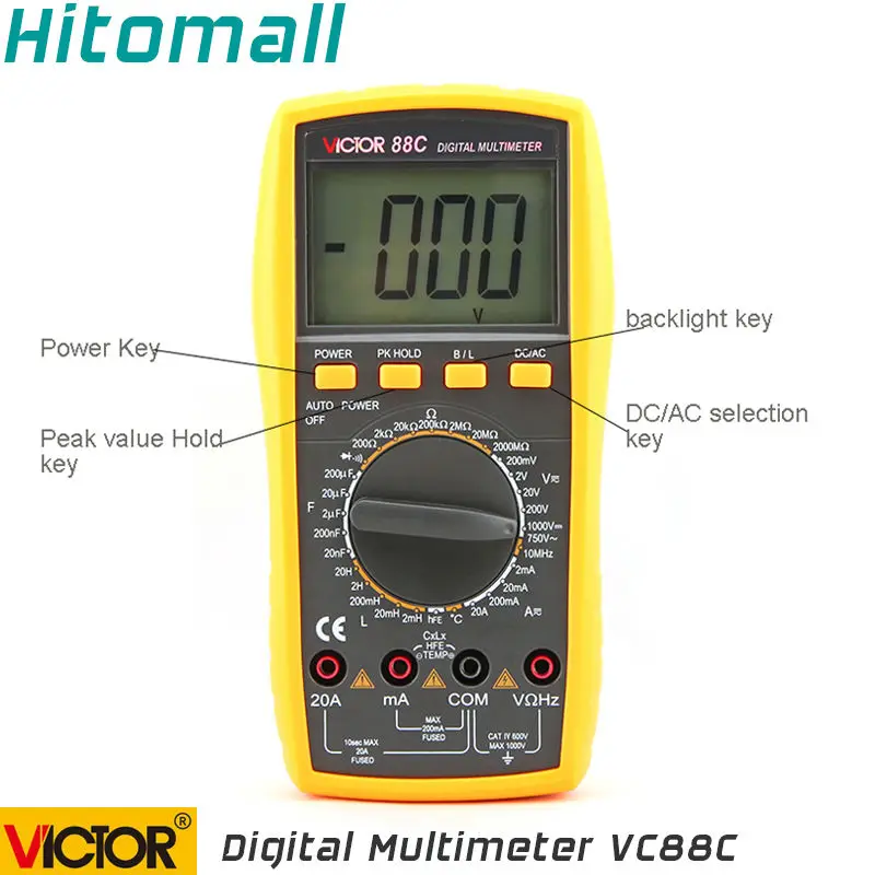 Профессиональный ручной диапазон 2000 отсчетов 20A 1000 В Сопротивление Емкость
