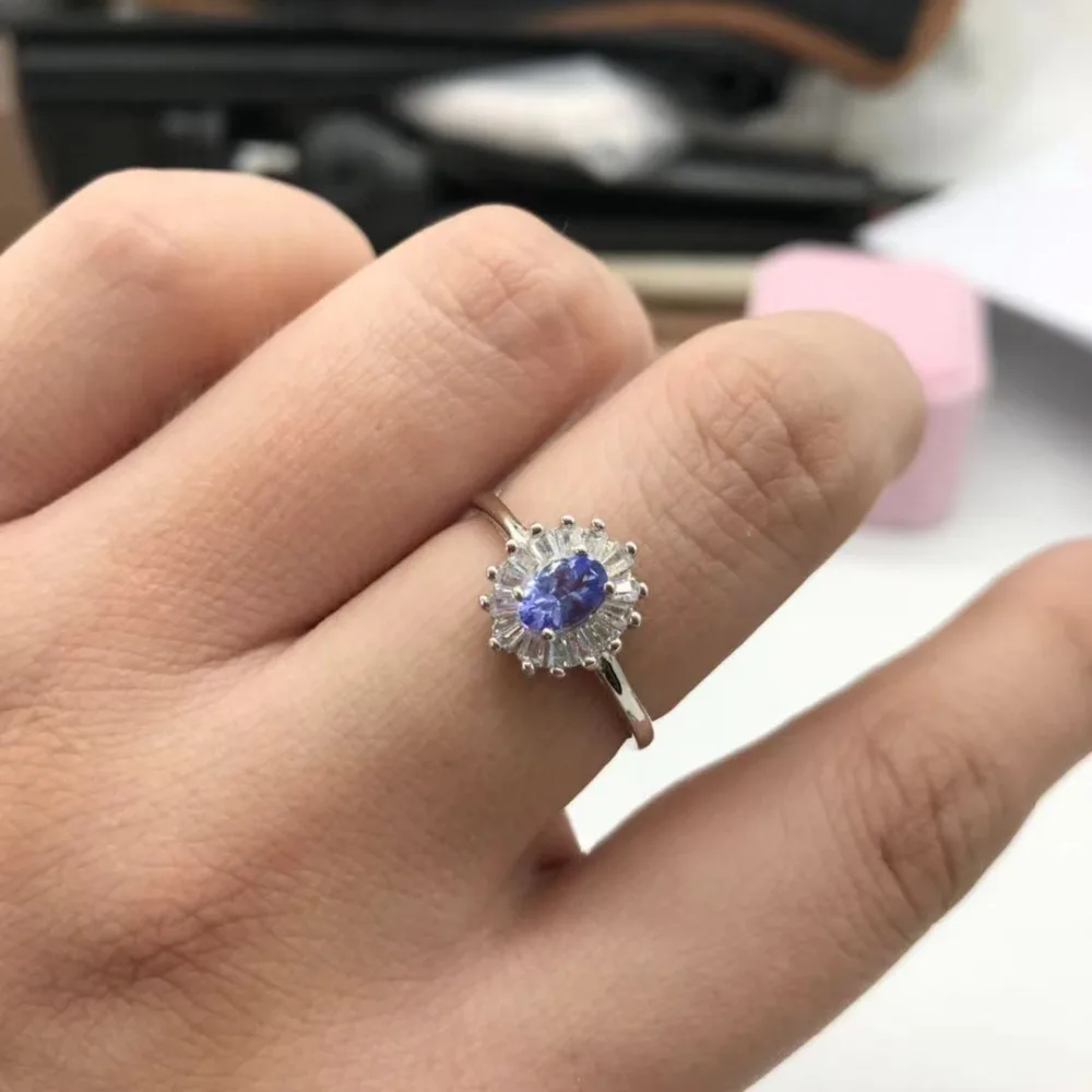 Кольцо из натурального танзанита, модное кольцо, настоящее Серебро S925 пробы, инкрустированное натуральным танзанитом, кольцо