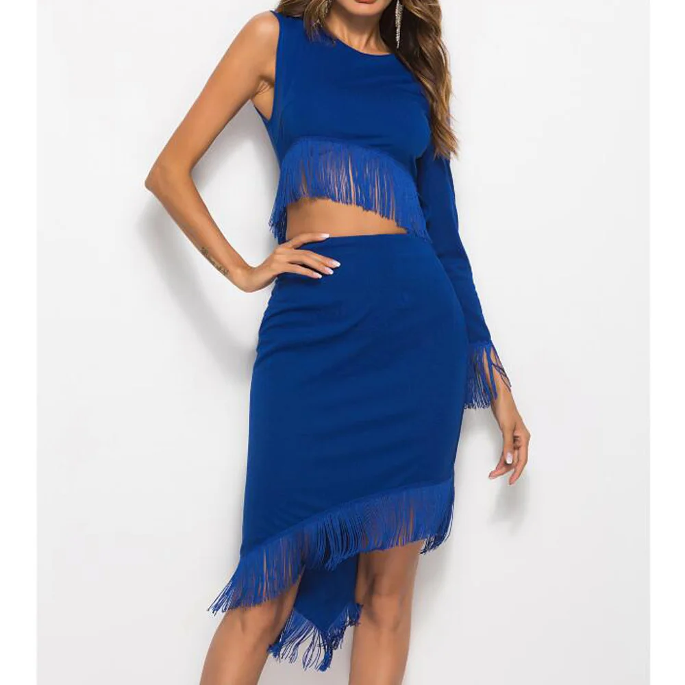 Spring Summer Red Tassel Dress Women Elegant One Shoulder Fringe Flapper Sexy Night Club Bodycon Party Dresses Vestidos | Женская одежда
