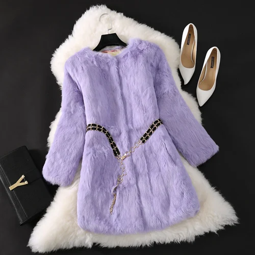 purple Лидер продаж, зимние женские куртки из натурального кроличьего меха, тонкое теплое мягкое пальто из натурального кроличьего меха, Женское пальто из кроличьего меха - Цвет: purple