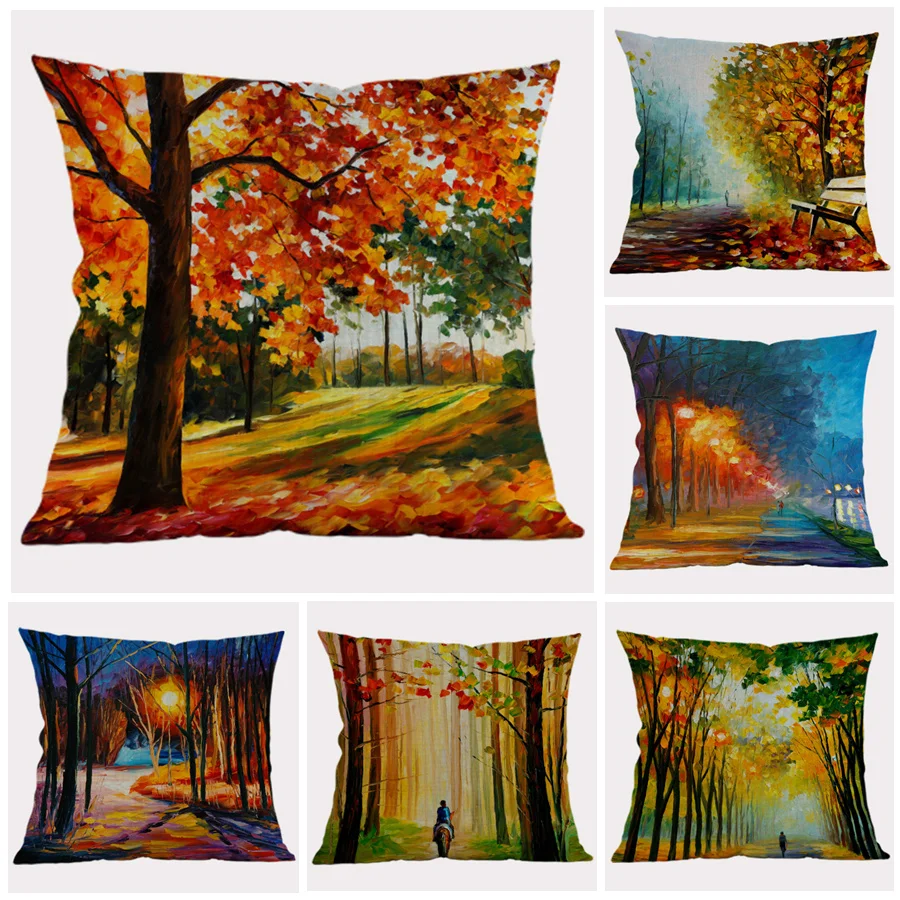 Ландшафтный осенний декоративный чехол для подушки наволочка диванной 3D картина