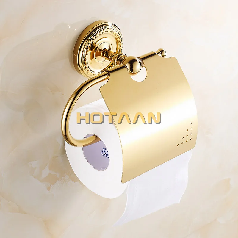 Free Shipping Golden Finish Solid Brass Toilet Paper Holder Classic Bathroom Accessoreis Tissue Roll 12292G |