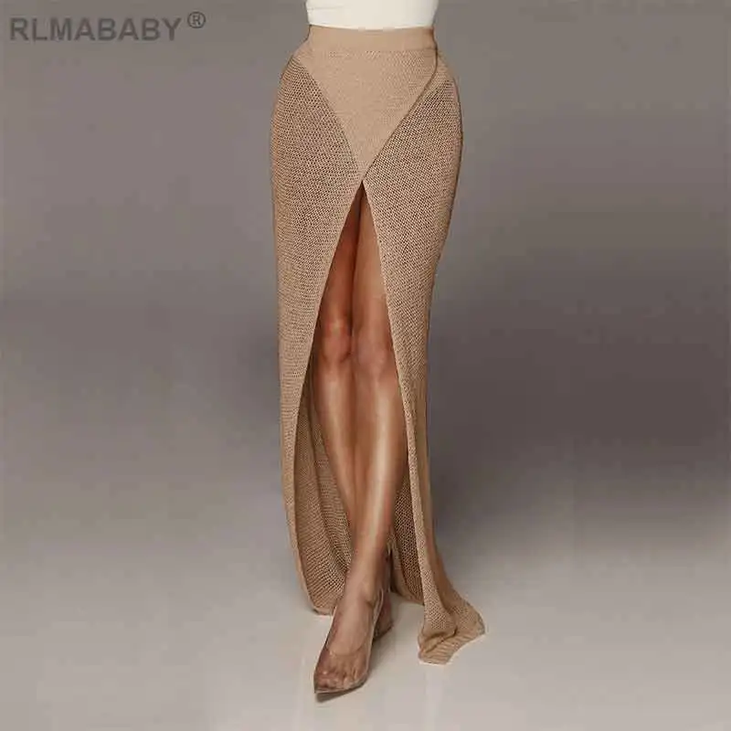 Dark Yellow Летние rlmababy, пляжные, вечерние, вязаные, макси юбки, высокая талия, Пролитая, Женская длинная юбка, повседневная, крест-накрест, уличная, Клубная, сексуальная юбка - Цвет: Dark Yellow