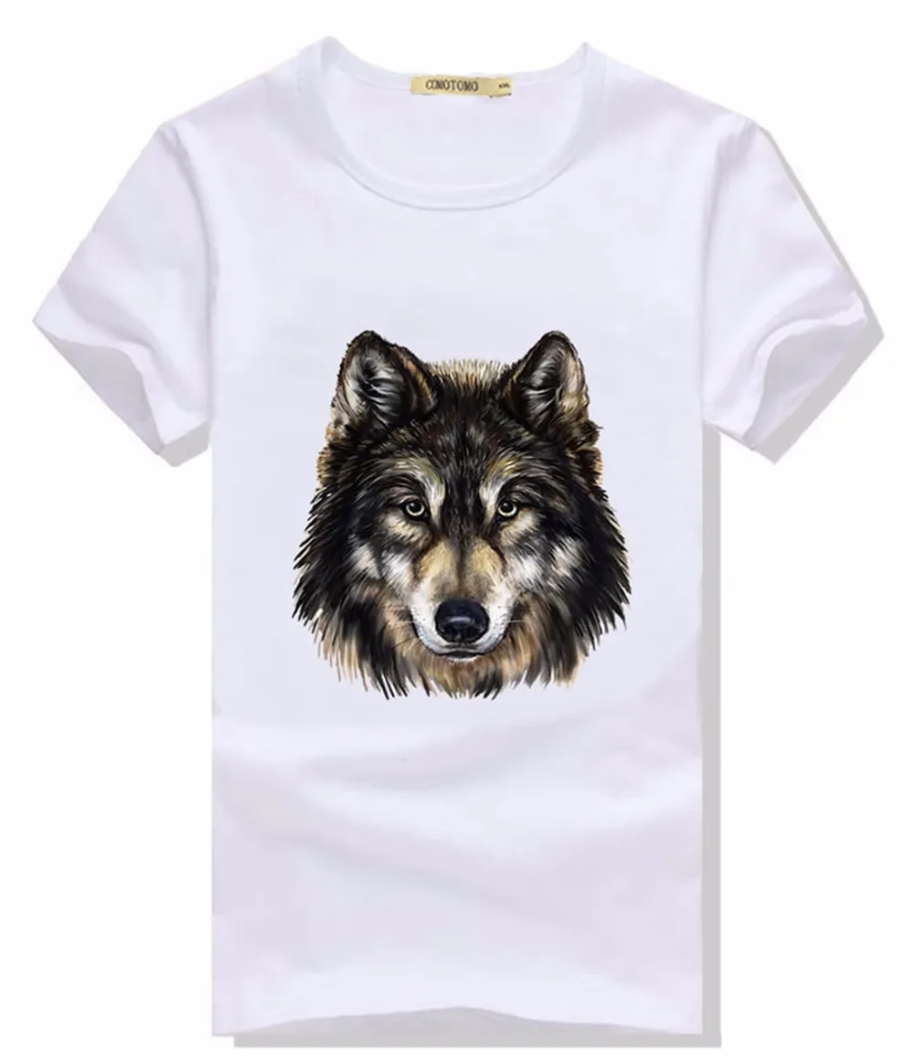 Мужская футболка с принтом волка летняя облегающая коротким рукавом животным