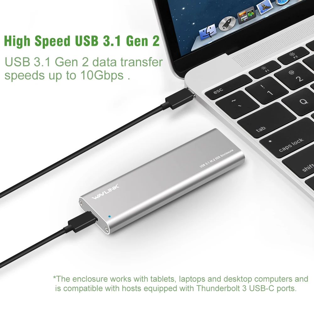 Мини док станция Wavlink USB3.1 Type C Gen 2 10 Гбит/с M.2 SSD корпус B Ключ NGFF SATA HDD диск для 2230/2242