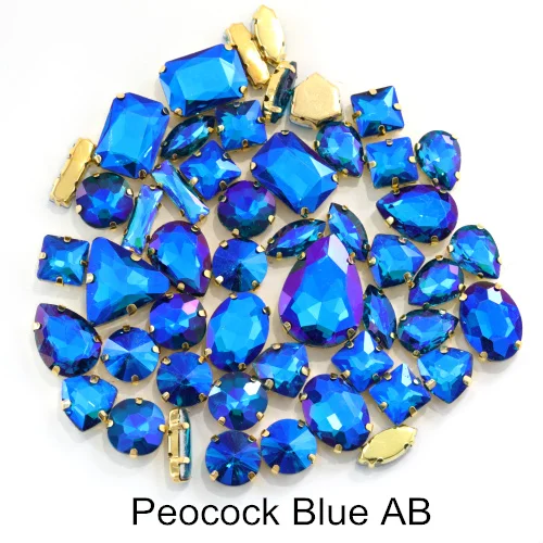 Peocock Blue AB 50 шт. разноцветные стразы в форме кристалла AB с когтями, Золотое металлическое основание, швейные камни для ювелирных изделий B1138 - Цвет: Peocock Blue AB