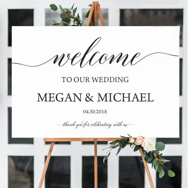 Белая тема темно синие буквы Добро пожаловать на наш свадебный знак