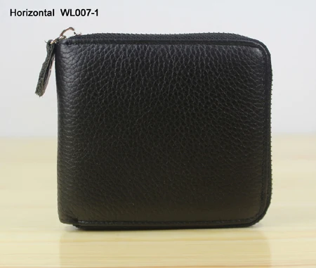 WL007 1 Horizontal Модный мужской кошелек из натуральной кожи на молнии, короткий зажим для денег, Кожаный клатч, кошелек, сумка для монет, кошелек, черный цвет,, WL007 - Цвет: WL007 1 Horizontal
