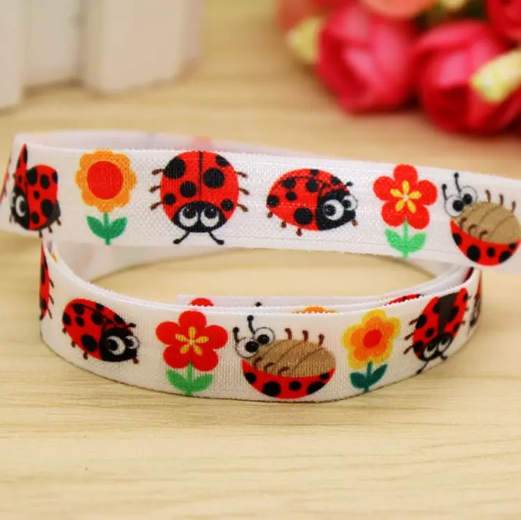 

5/8'' Free shipping Fold Elastic FOE ladybug printed headband headwear hairband diy decoration wholesale OEM P5886