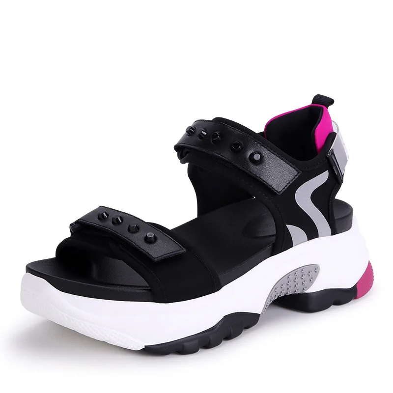 2019 г. модные женские босоножки на платформе новые летние кожаные пляжные