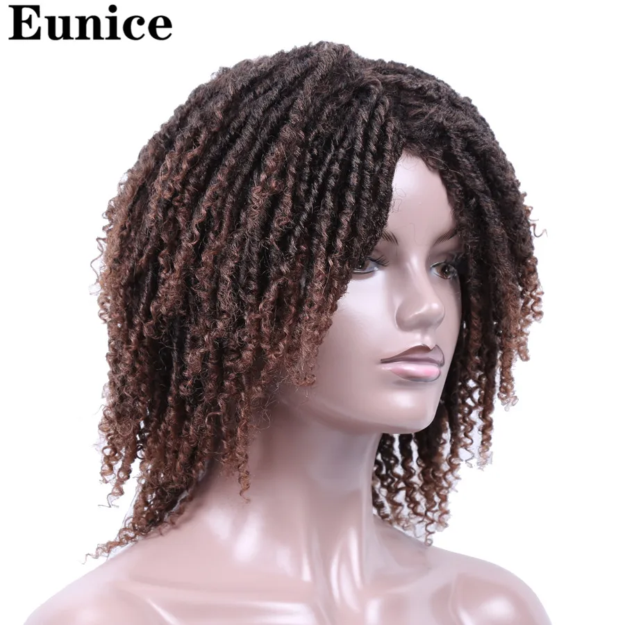 Короткие синтетические парики для женщин Eunice волосы 14 ''мягкие дреды волосы парик Омбре черный жук крючком косы парики термостойкие парики