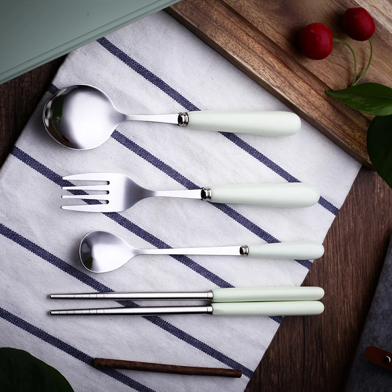 Ceramic Handle Stainless Steel Cutlery Travel Kids Adult Tableware Camping Picnic Dinnerware Set Kitchen Tools | Дом и сад