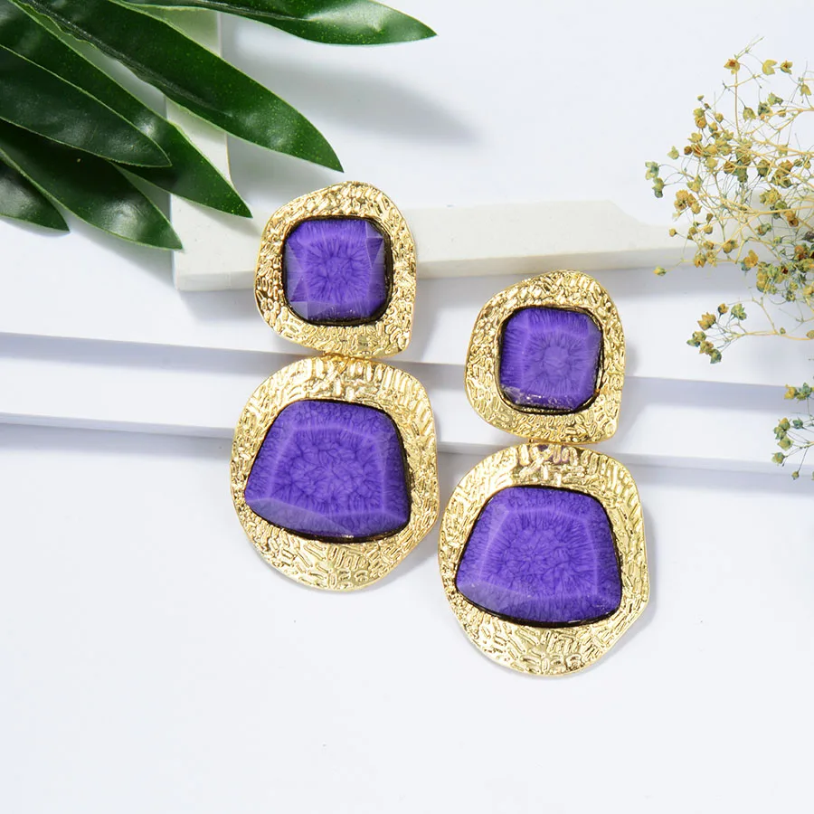 RAVINOUR Punk Dangle Earrings for Women Gold Big Geometric Resin Long Oorbellen Fashion Indian Earings Vintage Jewelry Dropship | Украшения