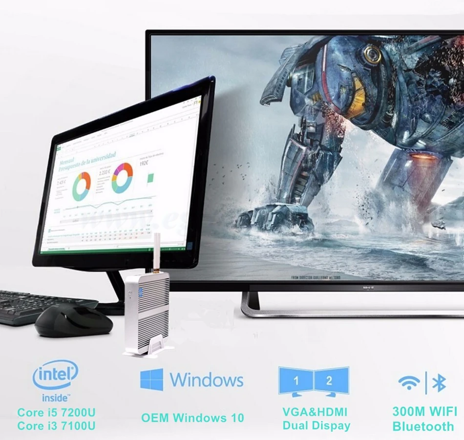 [7th Gen Intel Core i5 7200U] Eglobal Kaby Lake мини-ПК Windows 10 Pro Max 3,1 ГГц безвентиляторный Nuc HTPC graphics 620 4K tv Box