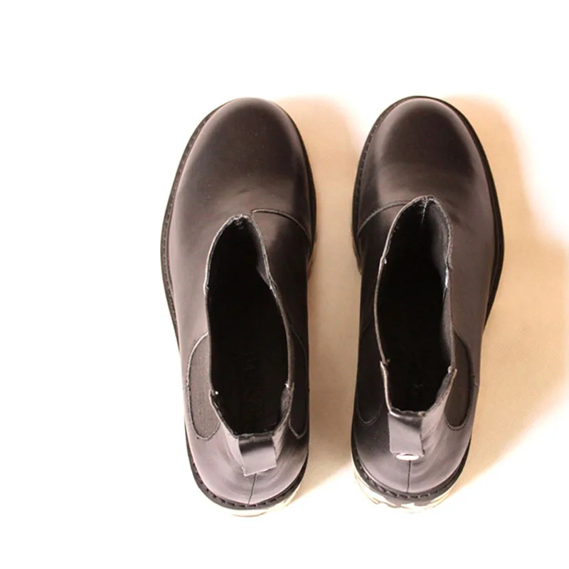 Мужские ботильоны на платформе Черные из натуральной кожи с круглым носком без