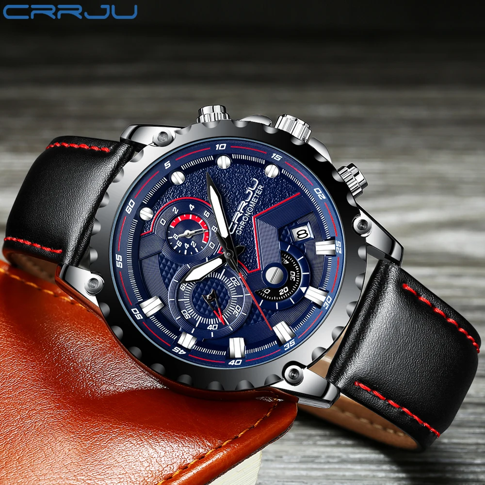 Новая Мода Спортивные кварцевые мужские часы CRRJU Relogio Masculino часы мужские s лучший бренд класса люкс военные кожаные водонепроницаемые часы для мужчин